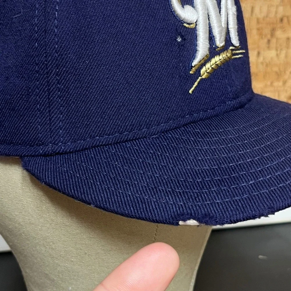 Vintage Milwaukee Brewers Hat new Era Navy Blue Wool Fitted Size 7 Made in‎ USA